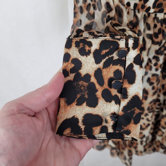 Intermix cheetah print sheer layered ruffled flowy long sleeved dress size small - Picture 8 of 12